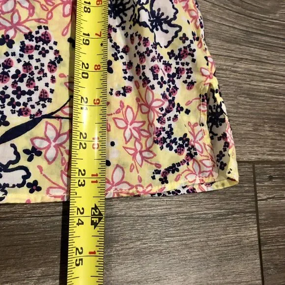 Lilly Pulitzer Blouse Tunic XS Multicolor Floral V Neck Empire Waist Roll Tab - Picture 6 of 10